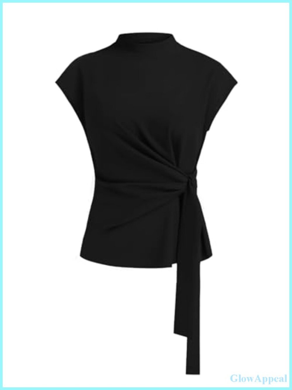 Womens Cap Sleeve Mock Neck Wrap Tie Front Blouse Office Work Top